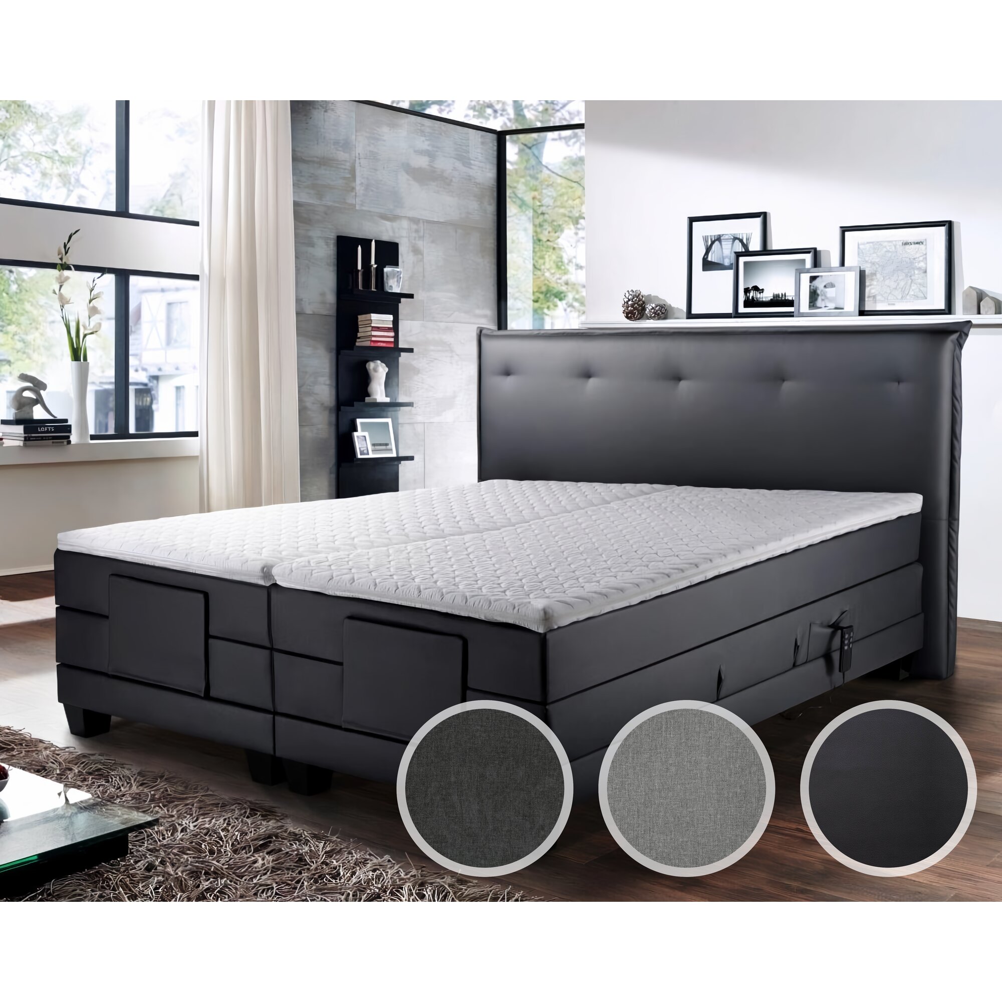 Winkle »Niagara« Boxspringbett Elektro-Motor / 160x200 cm / ohne Matrazen / Stoff Grau 9147