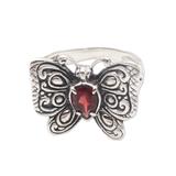 Chosen Butterfly,'Faceted Garnet Butterfly Cocktail Ring from Bali'