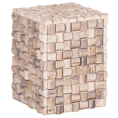 Nachttisch Heller Holzfarbton Teakholz 43 x 32 x 32 cm Modern Mosaik Würfel Quadratisch Schlafzimmer