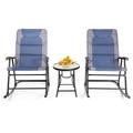 Costway 3 Pcs Outdoor Folding Rocking Chair Table Set with Cushion-Blue