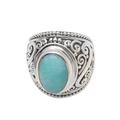 Misty Temple,'Oval Amazonite Sterling Silver Scroll Motif Cocktail Ring'