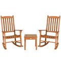 Costway 3 Pieces Eucalyptus Rocking Chair Set with Coffee Table