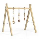 Costway Portable 3 Wooden Newborn Baby Exercise Activity Gym Teething Toys Hanging Bar-Natural