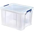 BANKERS BOX 3x 36L Plastic Storage Boxes with Lids. ProStore Super Strong Stackable Plastic Storage Boxes (31.5 x 47.5 x 38cm), Made in the UK, Clear