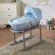 FYLO Blue Dimple Grey Wicker Moses Basket and Grey Rocking Stand