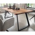 Massivholz »Thor« Akazie Baumkante-Tisch II 200x100 cm / 25mm / Akazie natur / Metall vernickelt edelstahlfarbig gebürstet
