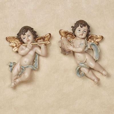 Dulcet Sounds Cherub Wall Plaques Blue Set of Two,...