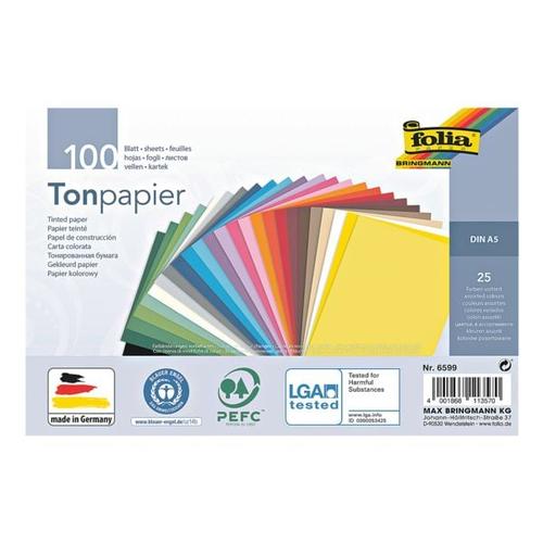 Tonpapier - 25 Farben (100 Blatt), folia, 14.8x21 cm