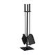 Relaxdays 4-Piece Fireplace Companion Tool Set Shovel, Brush, Poker & Holder, Modern Design, Black, Steel, plastic, wood, 61 x 15 x 15 cm