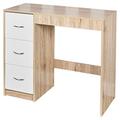 URBNLIVING 3 Drawer Wooden Bedroom Dressing Table (Oak Carcass + White Drawers)