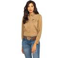 Wrangler Women's Long Sleeve Snap Front Denim Western Shirt Blouse, Rawhide, Medium