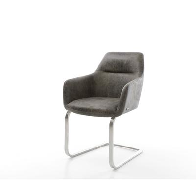 DELIFE Freischwinger Pejo-Flex Mikrofaser Grau Antik Freischwinger flach Edelstahl Taschenfederkern, Esszimmerstühle Image