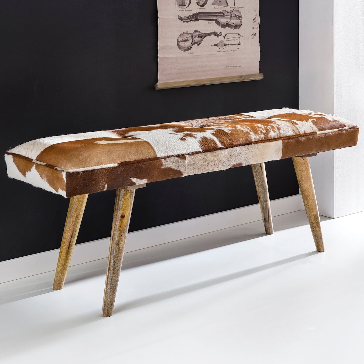 FineBuy Sitzbank Ziegenfell 120cm Flurbank Polsterbank Design Bank Fell Bettbank Image