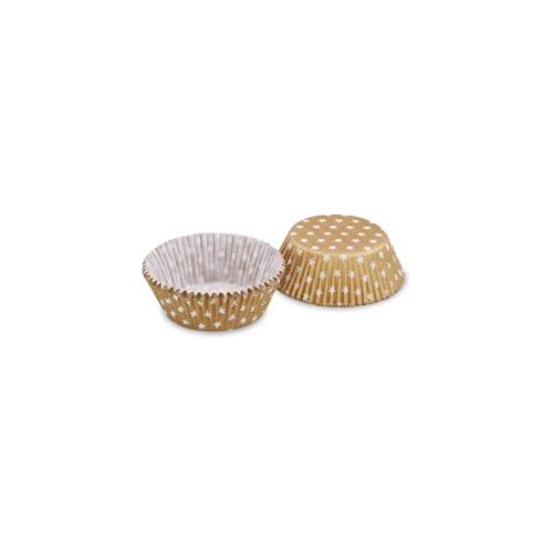 2000x Muffinkapseln Gebäckkapseln Gold mit weißen Sternen O 50 x 30 mm