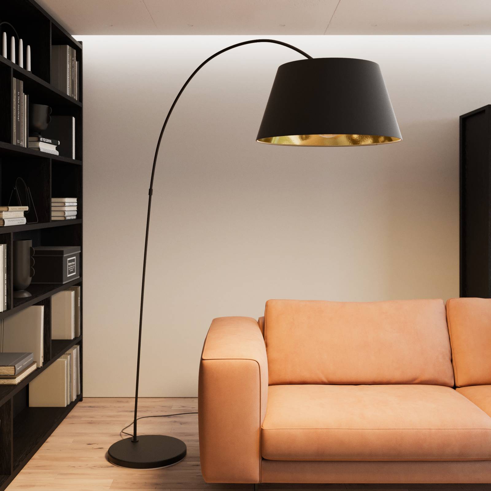 Bogenlampe Esti Lindby, schwarz, für Wohn- / Esszimmer, Textil / Stoff / Seide, Modern, Stehlampe