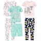 Simple Joys by Carter's Mädchen 6-Piece Snug Fit Cotton Pajama Pyjama-Set, Grün Punkte/Marineblau Donut/Rosa Elefant/Weiß Zebra, 3 Jahre (3er Pack)