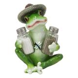Trinx Jurene Tree Frog w/ Sombrero Picnic Hat & Dragonfly Salt & Pepper Shaker Set Plastic in Green | 7.25 H x 5.5 W x 5.25 D in | Wayfair