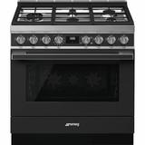 SMEG Portofino 36" 4.5 cu ft. Freestanding Gas Range in Black | 35 H x 36 W x 24 D in | Wayfair CPF36UGGAN