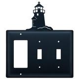 Village Wrought Iron Lighthouse 3-Gang Toggle Light Switch/Rocker Combination Wall Plate in Black | 8 H x 6.5 W x 0.17 D in | Wayfair EGSS-10