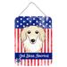The Holiday Aisle® God Bless American Flag w/ Retriever Hanging Prints Wall Décor Metal in Blue/Gray/Red | 12 H x 16 W x 0.03 D in | Wayfair