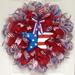 The Holiday Aisle® Patriotic Wreath w/ Glittering Star Burlap/Deco Mesh in Blue/Red | 24 H x 24 W x 6 D in | Wayfair