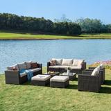 Latitude Run® 8 Piece Rattan Sectional Seating Group w/ Cushions Synthetic Wicker/All - Weather Wicker/Wicker/Rattan in Gray | Outdoor Furniture | Wayfair