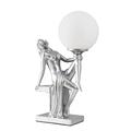 MiniSun Matt Silver Art Deco Table Lamp with a White Opal Glass Globe Shade