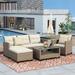 Latitude Run® Muse 4 Piece Rattan Sectional Seating Group w/ Cushions Synthetic Wicker/All - Weather Wicker/Wicker/Rattan in Brown/Gray | Outdoor Furniture | Wayfair