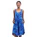 'Blue Tie-Dyed Batik Leafy Grove Rayon Sleeveless Tunic'
