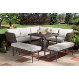 Baxton Studio Lillian Modern Light Grey Upholstered & Brown Finished 5-PC Woven Rattan Outdoor Patio Set - Wholesale Interiors MLM-210505-Grey