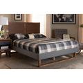 Baxton Studio Allegra Mid-Century Modern Dark Grey Fabric & Ash Walnut Brown Finished Wood Queen Size Platform Bed - Wholesale Interiors Allegra-Dark Grey/Ash Walnut-Queen