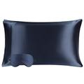 PiccoCasa Mulberry Silk Pillowcase for Hair and Skin, Both Sides 350TC 19 Momme Pure Silk, Silk Pillow Case with Envelope Closure Give A Silk Eye Cover, 1Pc Navy Blue King(51x91cm)