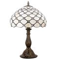 Tiffany Lamp Cream Stained Glass and Crystal Pearl Bead Style Table Lamps Height 18 Inch For Kids Room Living Room Bedroom Antique Desk Dresser Beside Coffee Table Bookcase S005