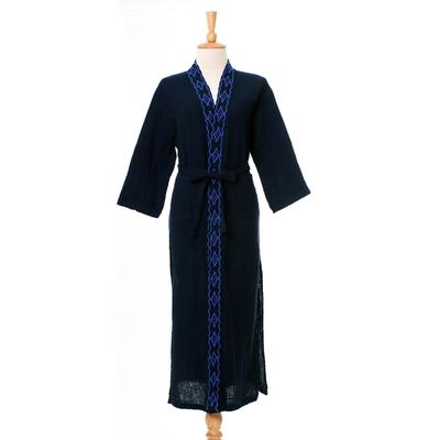 Midnight Relaxation,'Diamond Embroidered Cotton Robe in Midnight from Thailand'