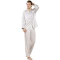 LoveSilk Men's 100% Silk Pajamas Luxury Sleepwear Gift Light Grey Size M