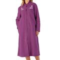 Slenderella Women's Zip Through Dressing Gown, Soft Boucle Fleece Embroidered Housecoat (Plum, Small, UK 10-12)