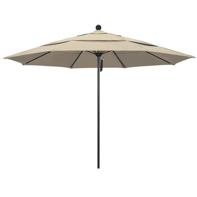 California Umbrella ALTO 118 SUNBRELLA 1A Venture 11' Round Pulley Lift Umbrella with 1 1/2" Black Aluminum Pole - Sunbrella 1A Canopy - Antique Beige Fabric