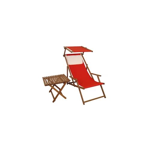 Strandstuhl rot Sonnenliege Gartenliege Buche dunkel Sonnendach Tisch Kissen 10-308 S T KH