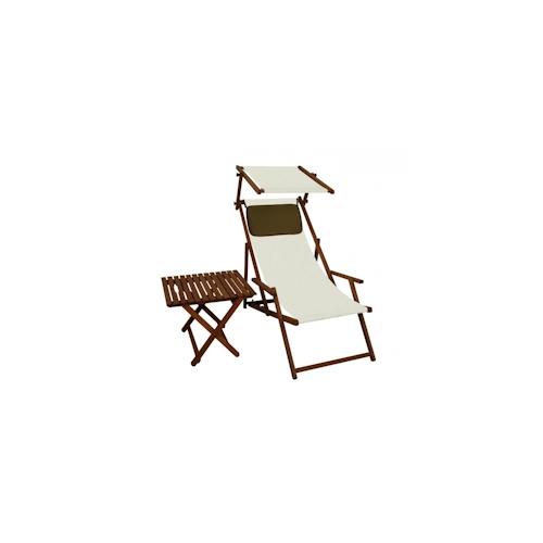 Sonnenliege weiß Liegestuhl Sonnendach Tisch Kissen Gartenliege Holz Deckchair 10-303 S T KD