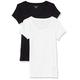 Amazon Essentials Damen T-Shirt mit Flügelärmeln und U-Ausschnitt in schmaler Passform, 2er-Pack, Schwarz/Weiß, L