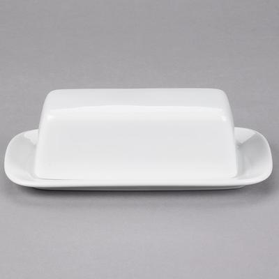 10 Strawberry Street RB0034 Classic White 8 1/4" x 4 5/8" White Porcelain Covered Butter Dish - 12/C