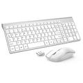 Wireless Keyboard and Mouse Set, JOYACCESS 2.4Ghz Slim Ergonomic Wireless Keyboard and Coreless Silent Mouse Combo 2400DPI for iMac/Mac/PC/Desktop/Computer/Laptop/Windows(UK layout) - Silver + White