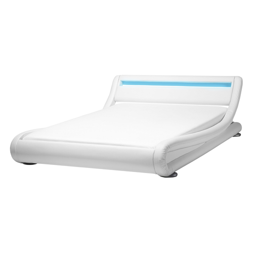 Wasserbett Weiß 140 x 200 cm aus Kunstleder mit LED-Beleuchtung Designerbett Rechteckig Elegant Modern