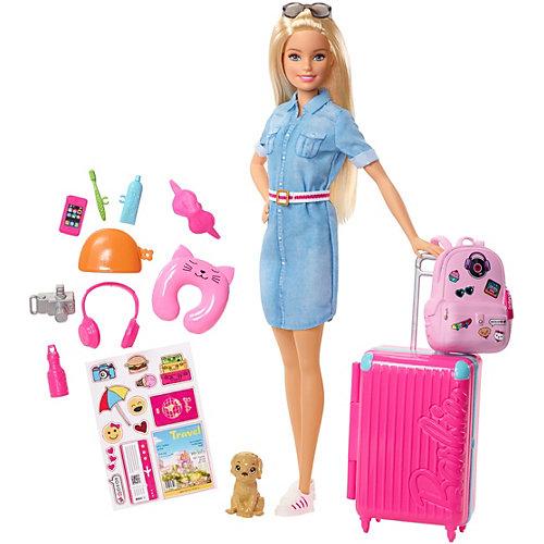 Barbie Reise Puppe (blond) mit Zubehör, Anziehpuppe, Modepuppe, Barbie Urlaub
