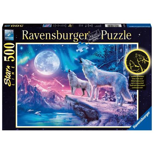 Puzzle 500 Teile, 49x36 cm, Star Line, mit Leuchtfarbe, Wolf im Nordlicht