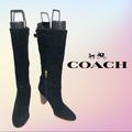 Coach Shoes | Black Suede Coach Beverly Heeled Boots Sz 6.5b | Color: Black/Tan | Size: 6.5