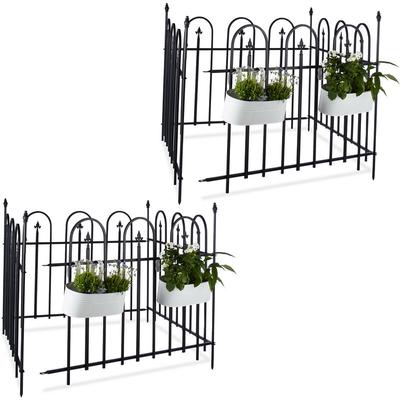 16 teiliges Gartenzaun Set goth, Metallzaun 9,6 m, Komplettset mit 8 Zaunelementen und Pfosten,