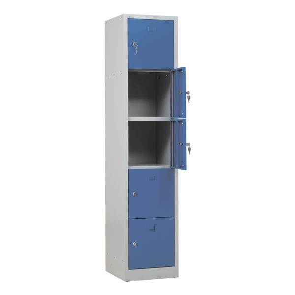 Gürkan Schließfachschrank 1x 5 Fächer mit Zylinderschloss mit Seitenlochung für Gardero grau, 41x190x45 cm