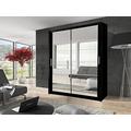 Milan Modern 100cm Width 200cm Height 62cm Depth Full Mirror sliding door wardrobe (Black)