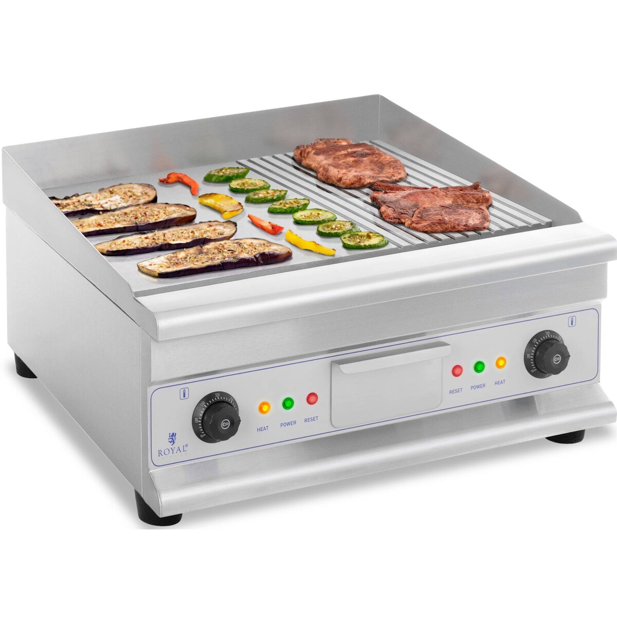 Royal Catering Elektro-Grillplatte - doppelt - 60 cm - glatt & geriffelt - 6.400 W Image